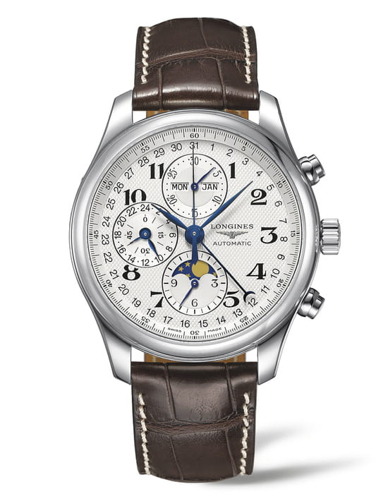 Longines Longines Master Collection L2.773.4.78.3  L27734783 механические мужские часы белый циферблат, браслет кожаный — вид спереди